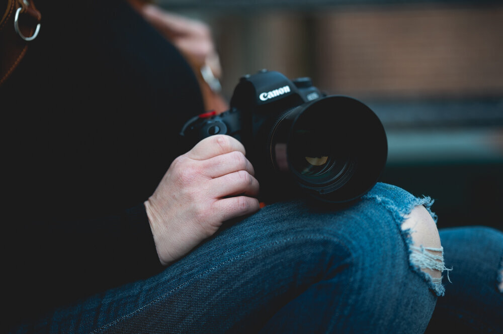 Close up of woman's hand holding a camera