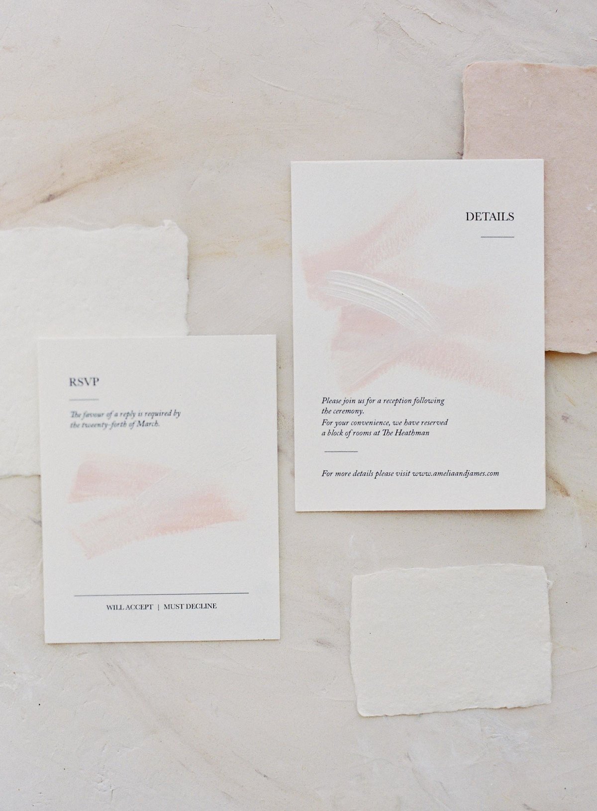 Plume & Fete semi-custom collection Netherfield romantic and minimal rsvp and detail card