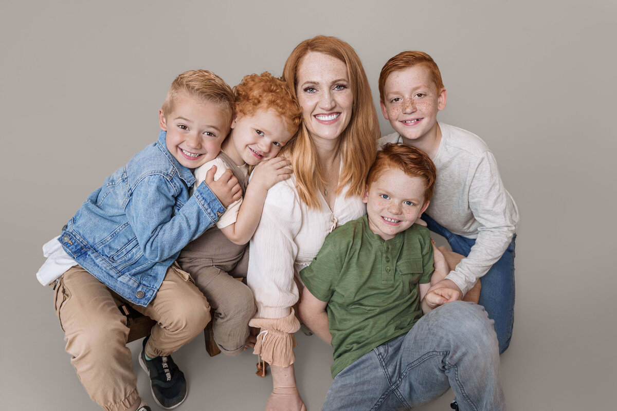 Tacoma Family Photographer Mom & Sons Boy Mom Neutral Warm Gray Red Hair Legacy Lana Stewart Studios