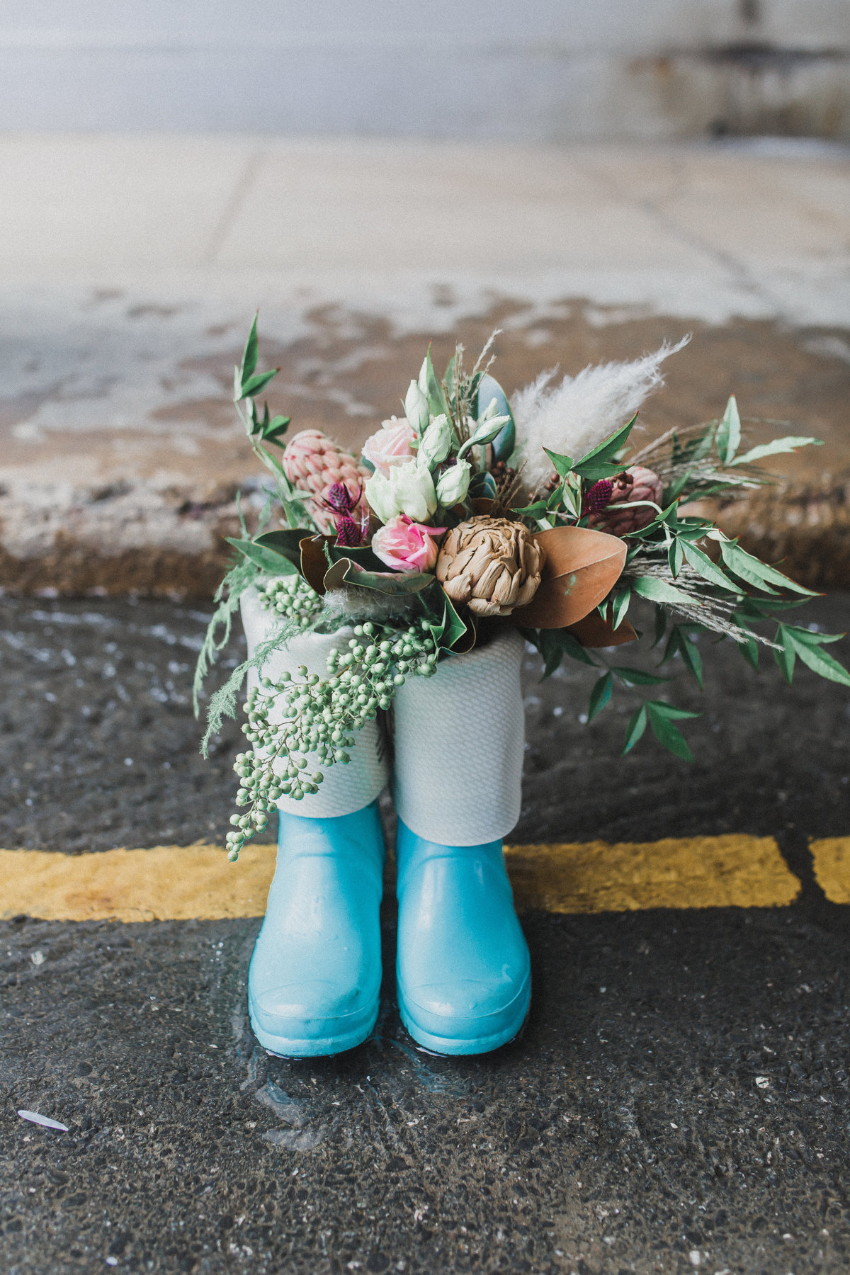 Antonia Baker Experience - blue boots and bouquet