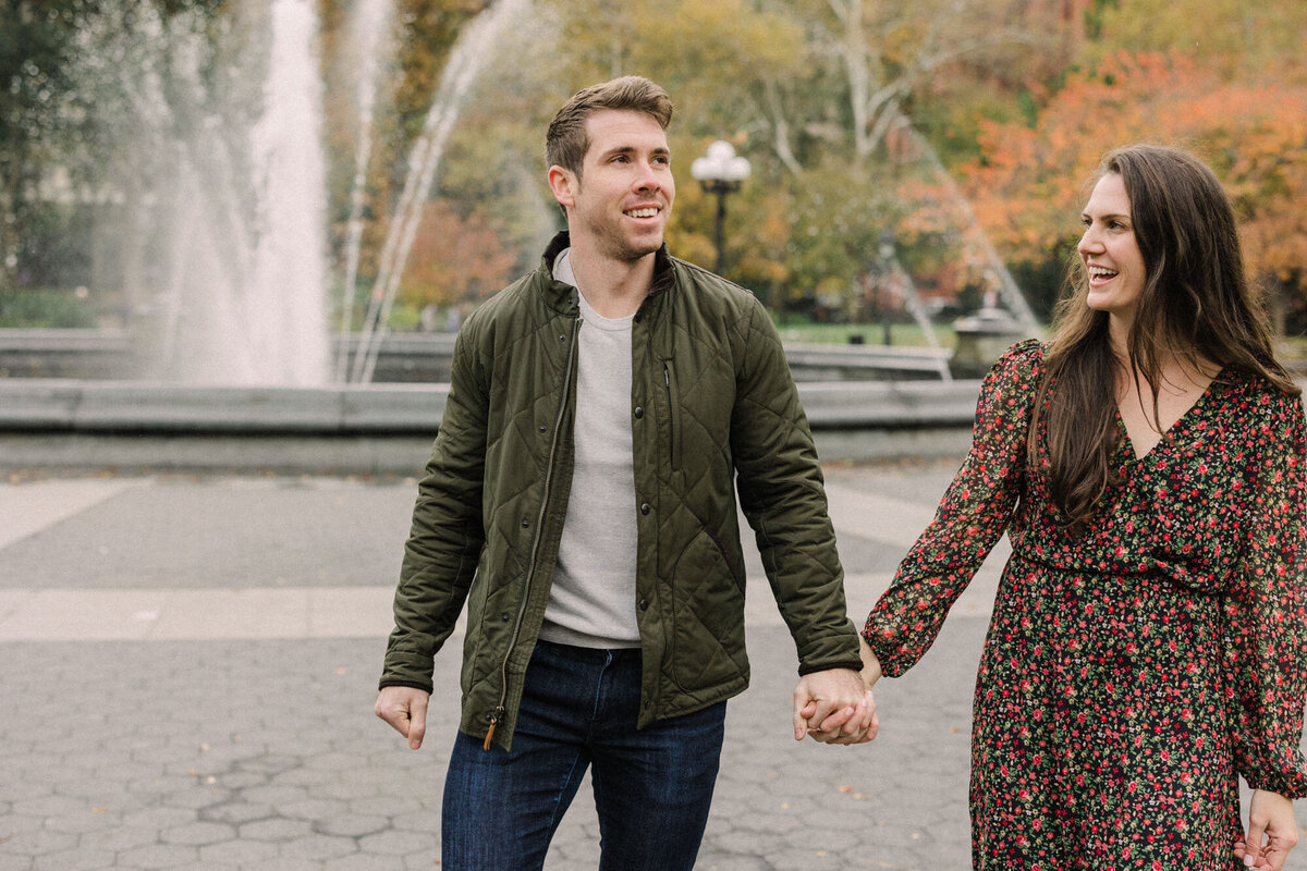 An autumn engagement photo in New York City