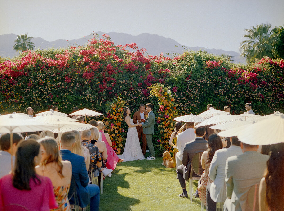 bride and groom at sunset on their wedding day