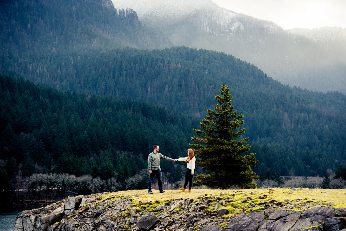 engaged couple enjoying view