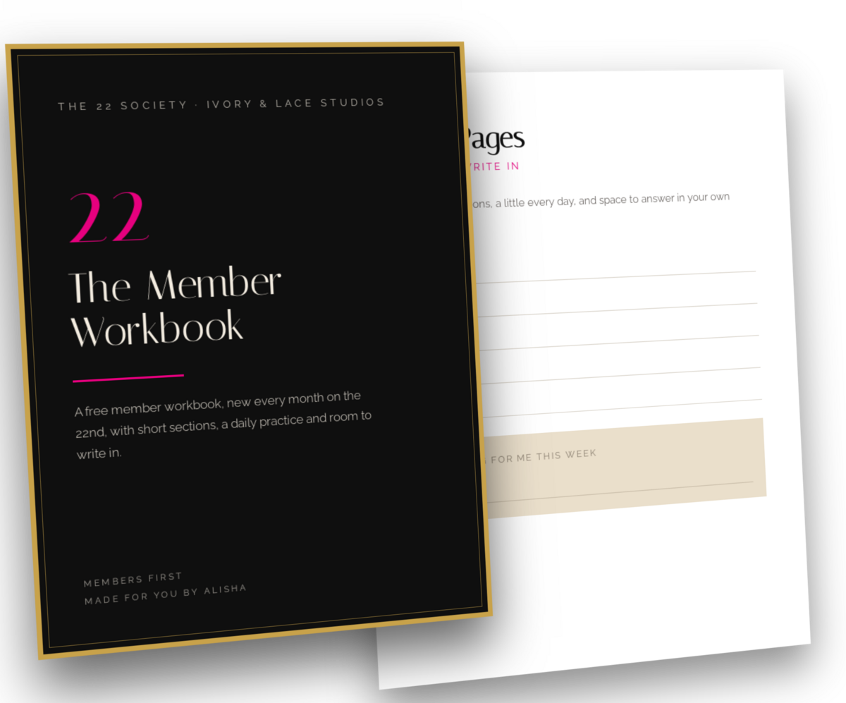 The 22 Society member workbook, cover and an inside page
