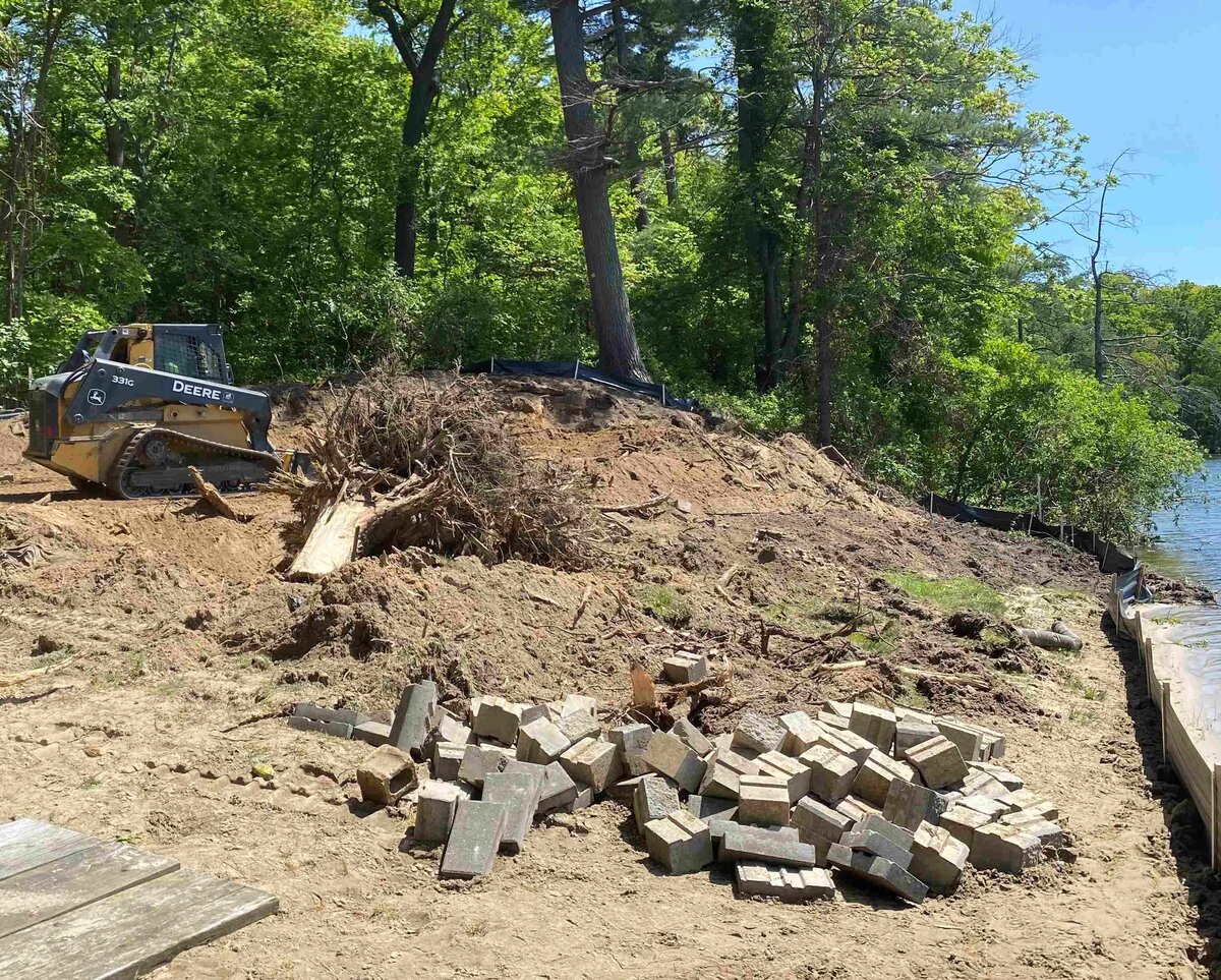lake-orion-beach-redi-rock-retaining-wall-brush-clearing