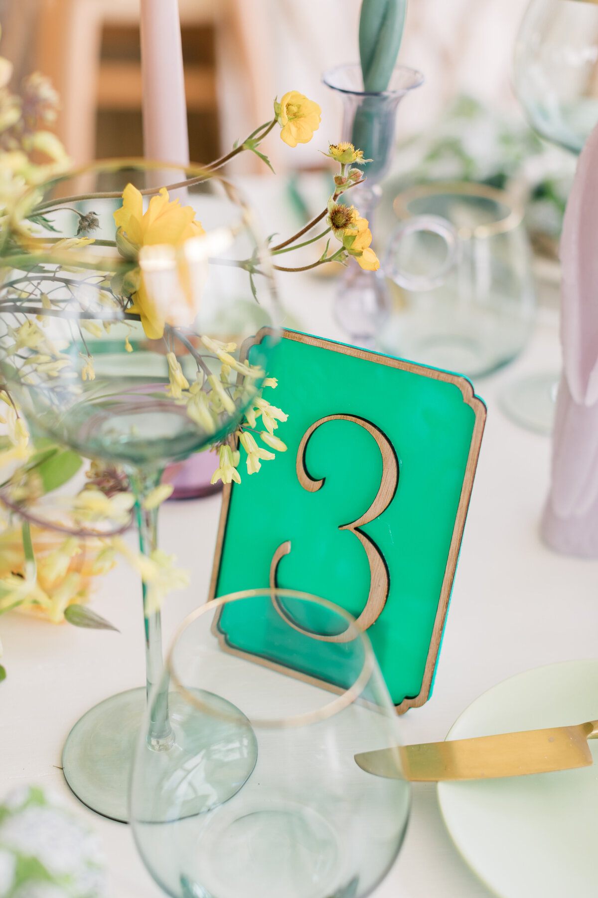 table-number-wood-green-art-deco