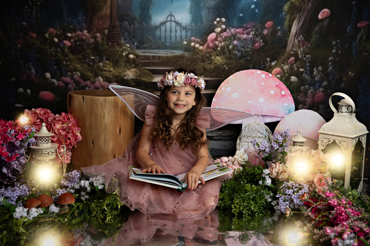 smiling fairy in magical enchanted fairy custom set in best san antonio luxury photography studio 