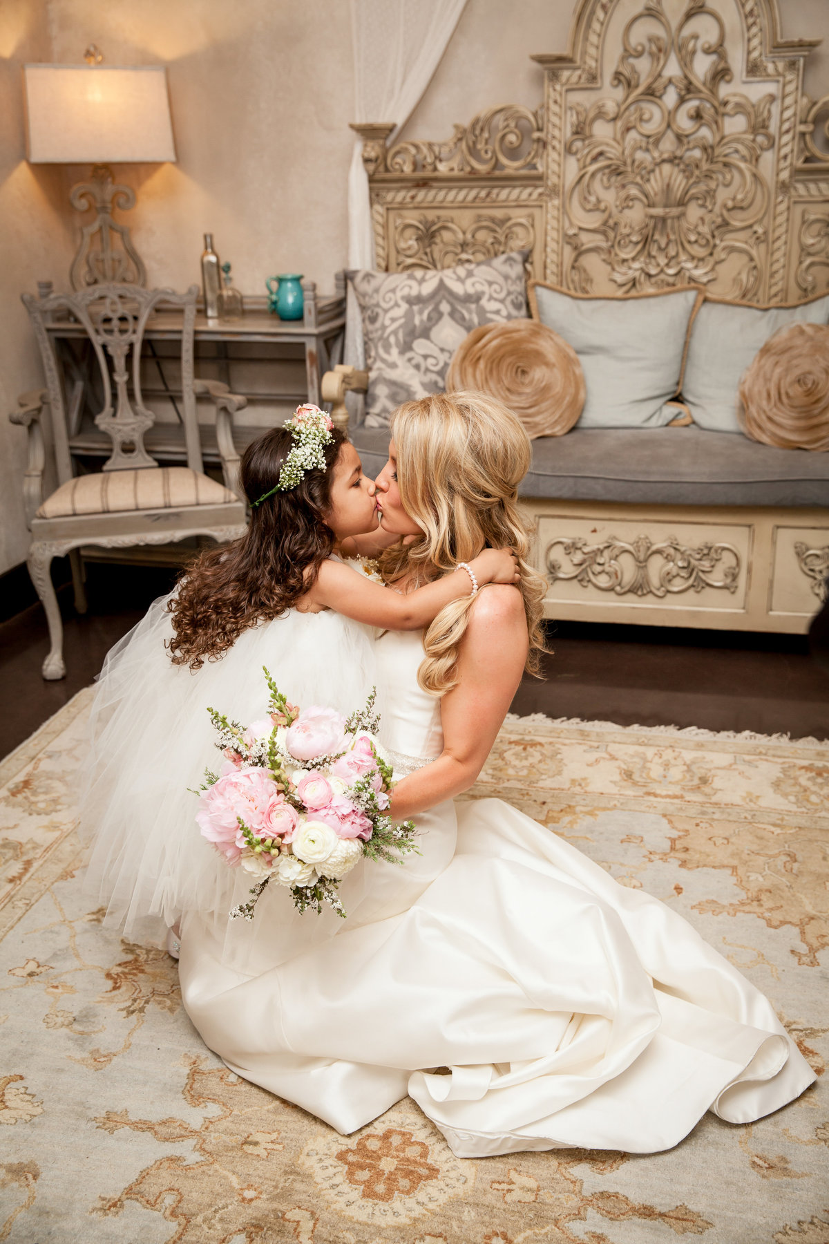Ma Maison wedding photographer bride flower girl kiss 2550 Bell Springs Rd, Dripping Springs, TX 78620