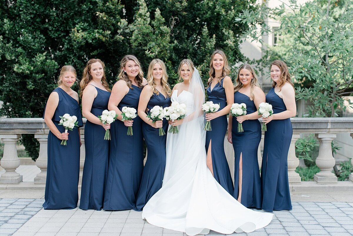Bridesmaids in classic navy dresses with Bride taken by Ohio Wedding Photographer