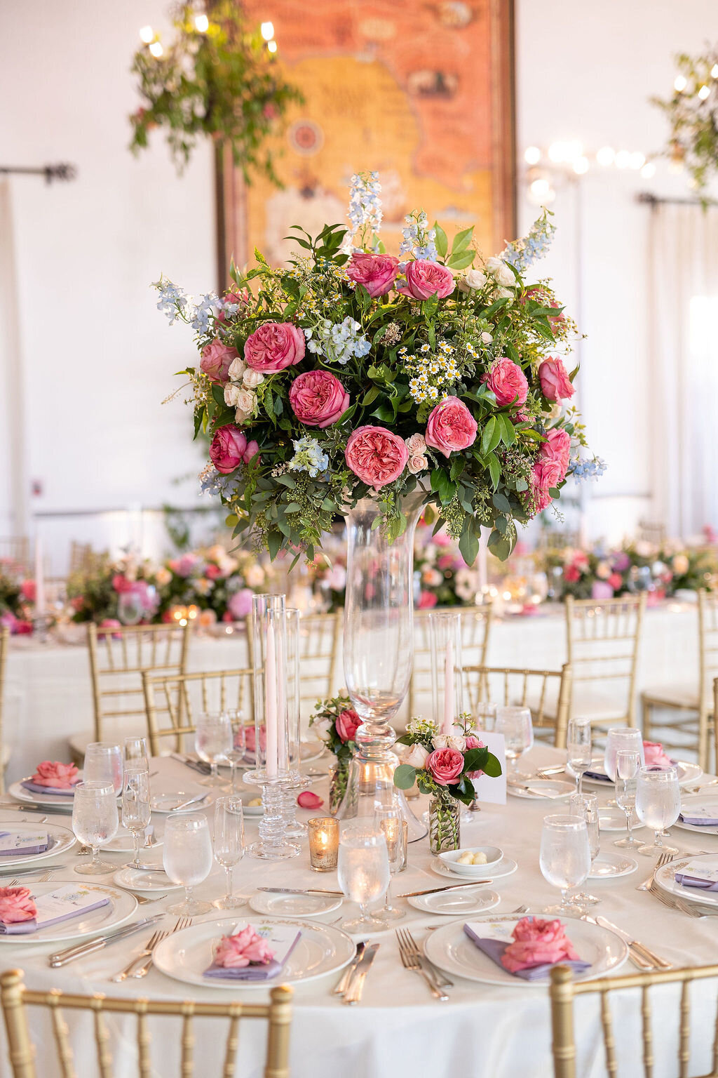 Dinner table with tall center pieces