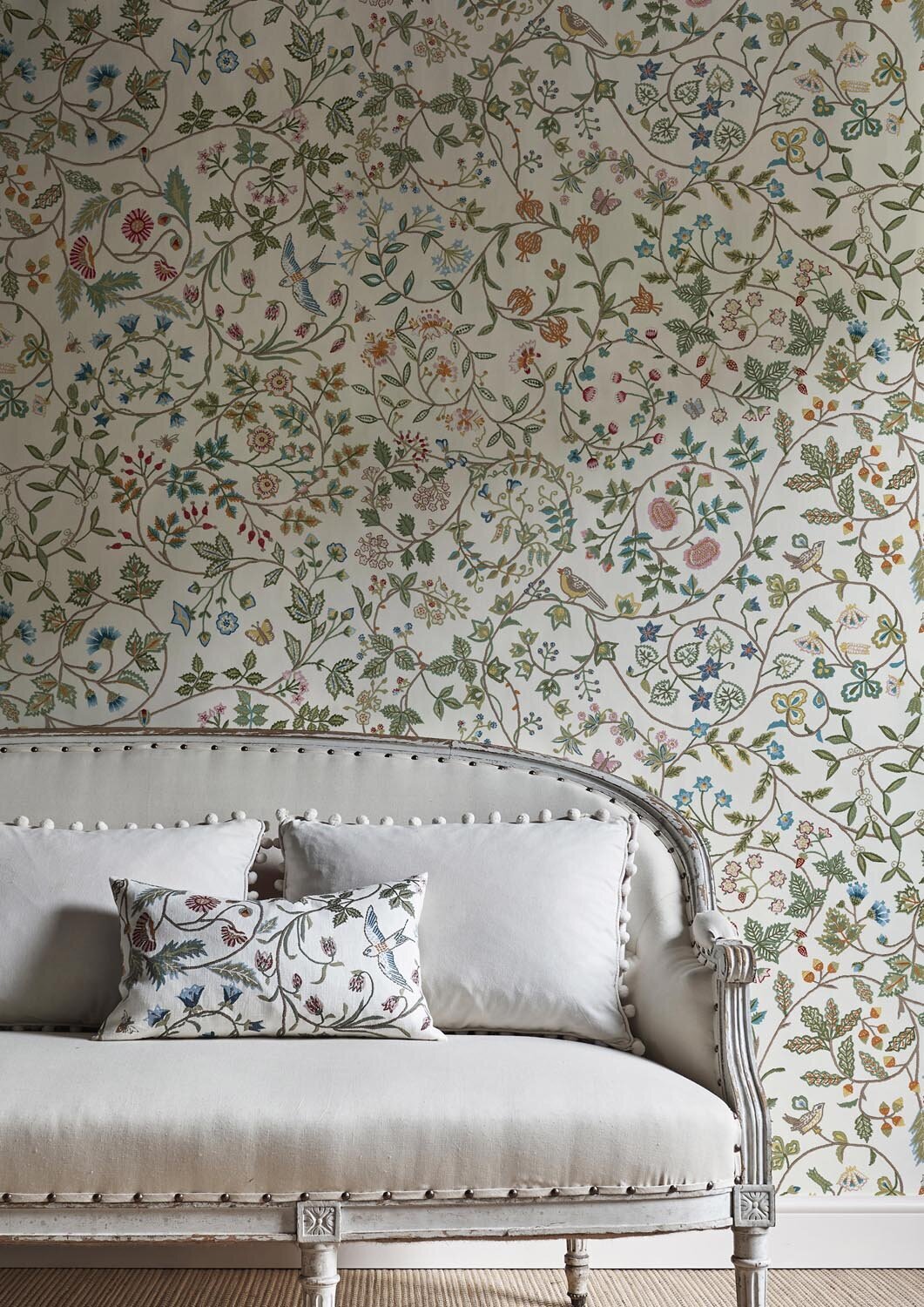 WINDRUSH White Wallpaper and Cushion - Lewis and Wood