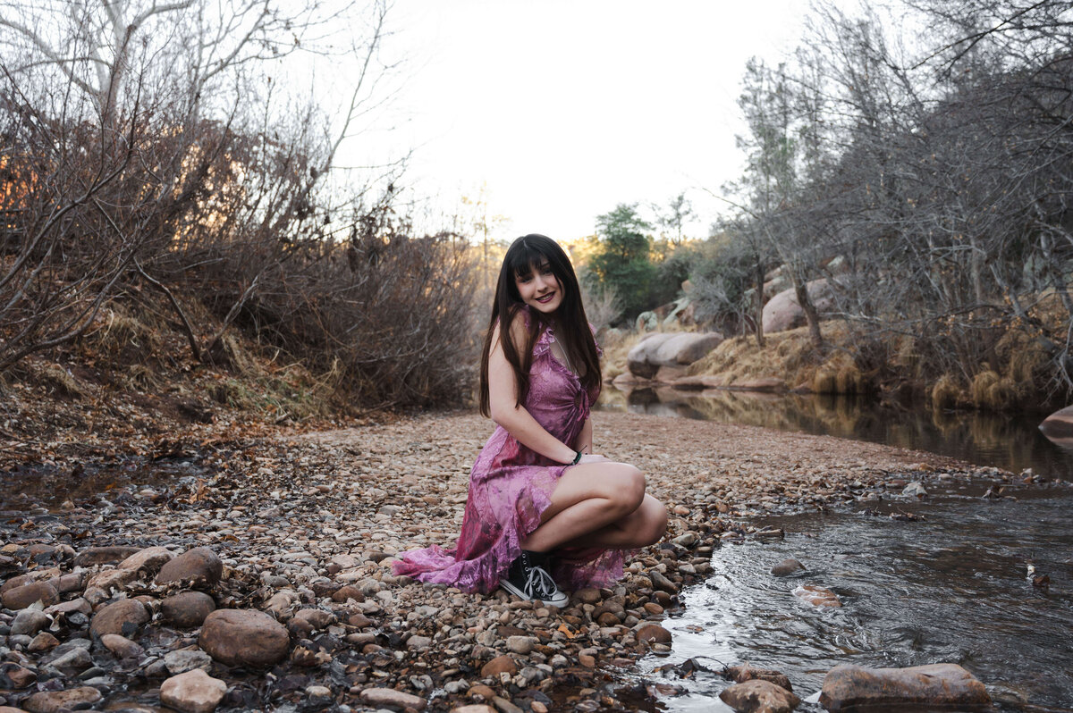 Girl in purple dress by the river Meza and Phoenix Valley Arizona Senior Graduation Photographer