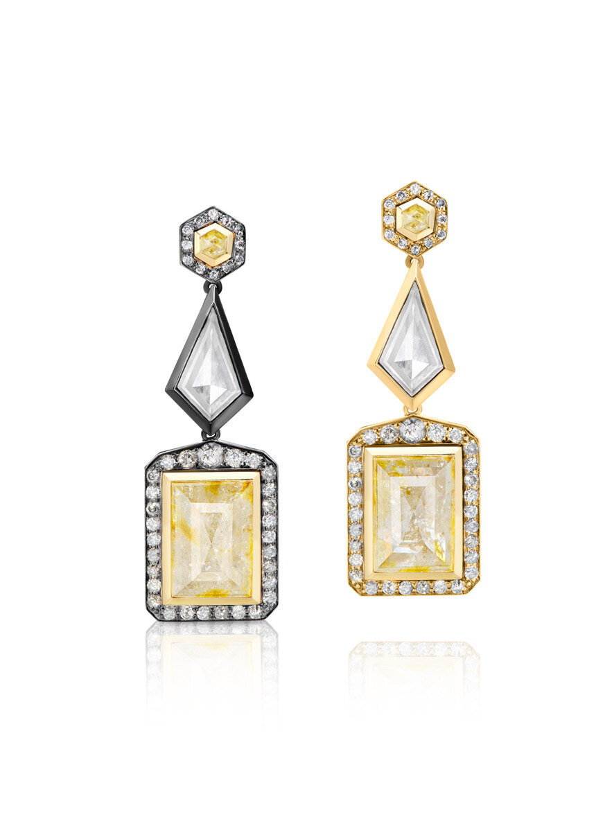yellow diamond salt and pepper diamond earrings