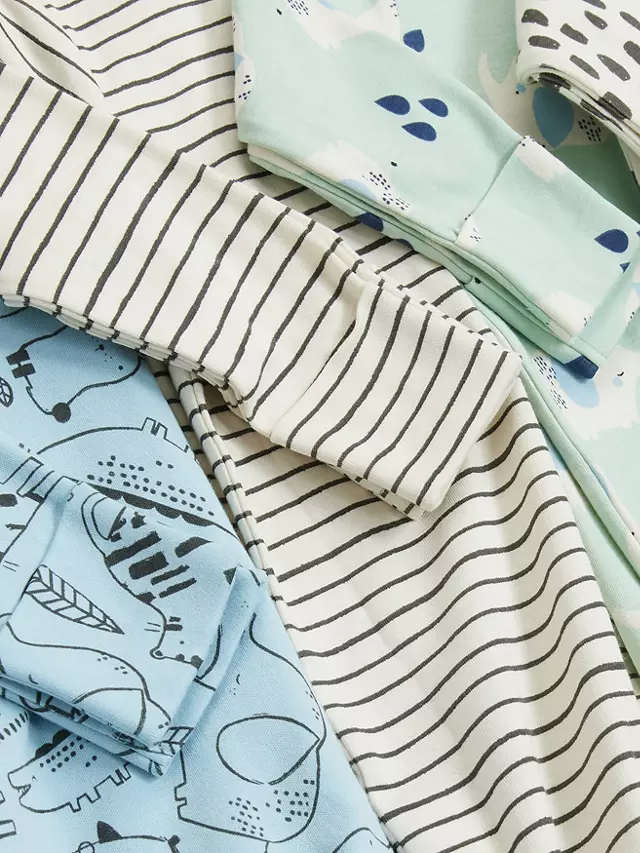 John Lewis & Partners Baby Elephant Print Sleepsuit, Pack of 4, Multi