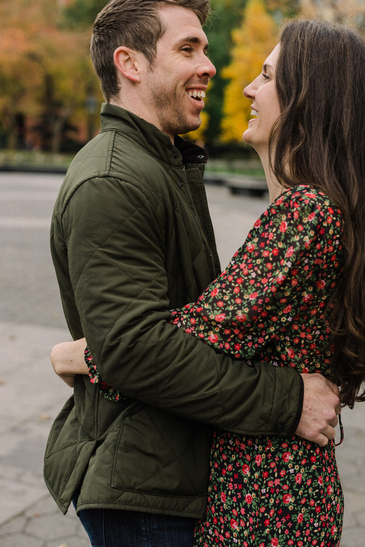 An autumn engagement photo in New York City