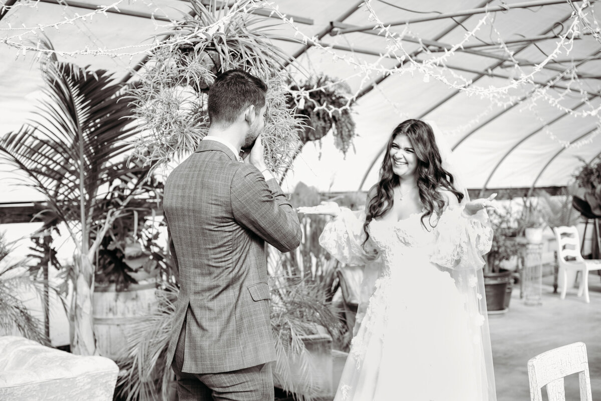 First Look with bride and groom at Heritage Prairie Farms, Elburn, IL