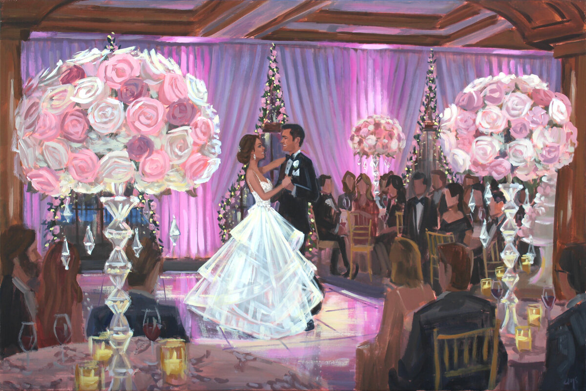 Live Wedding Painter, Ben Keys, created a first dance painting of bride and groom during reception at The Ritz Carlton in Sarasota, FL
