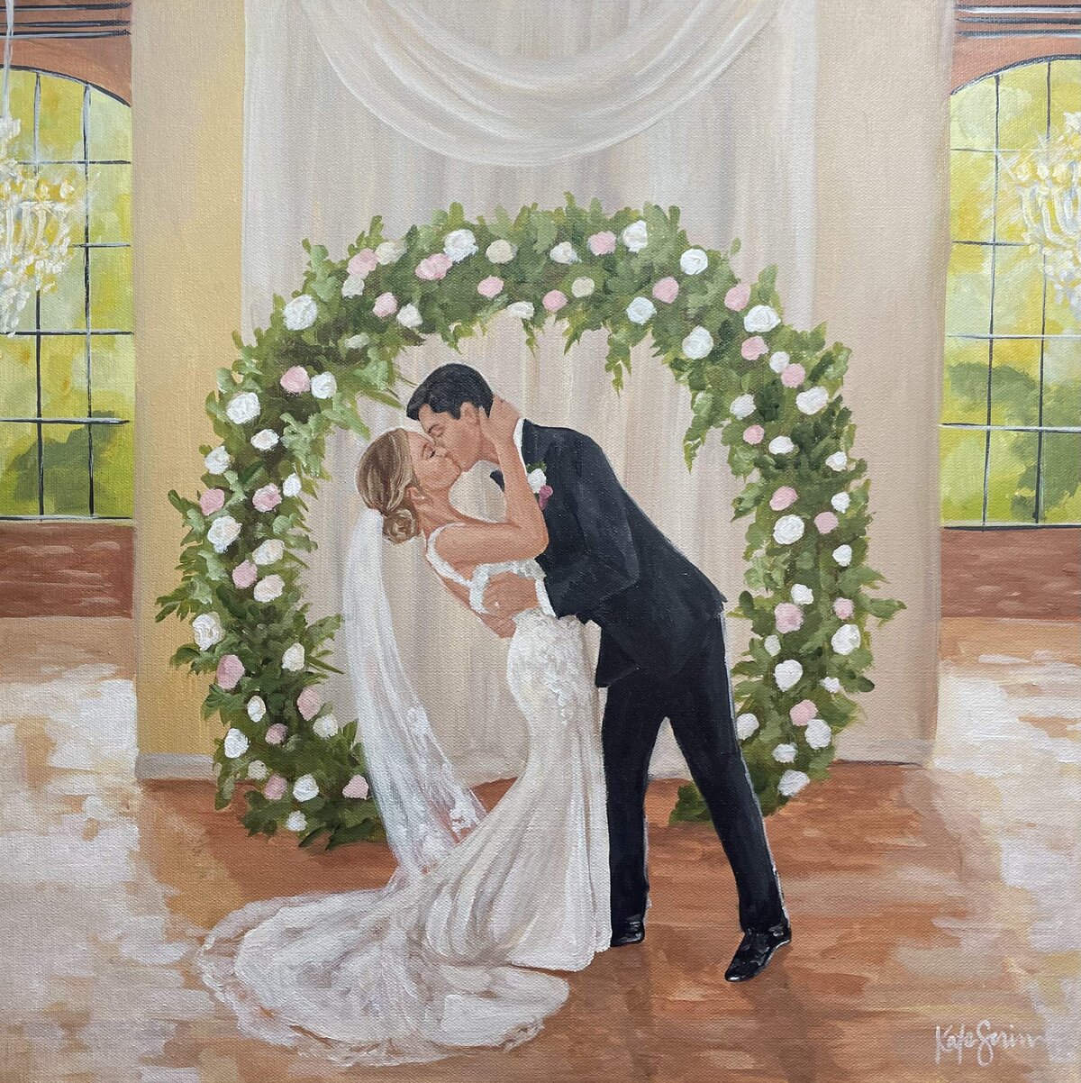 painting of bride and groom