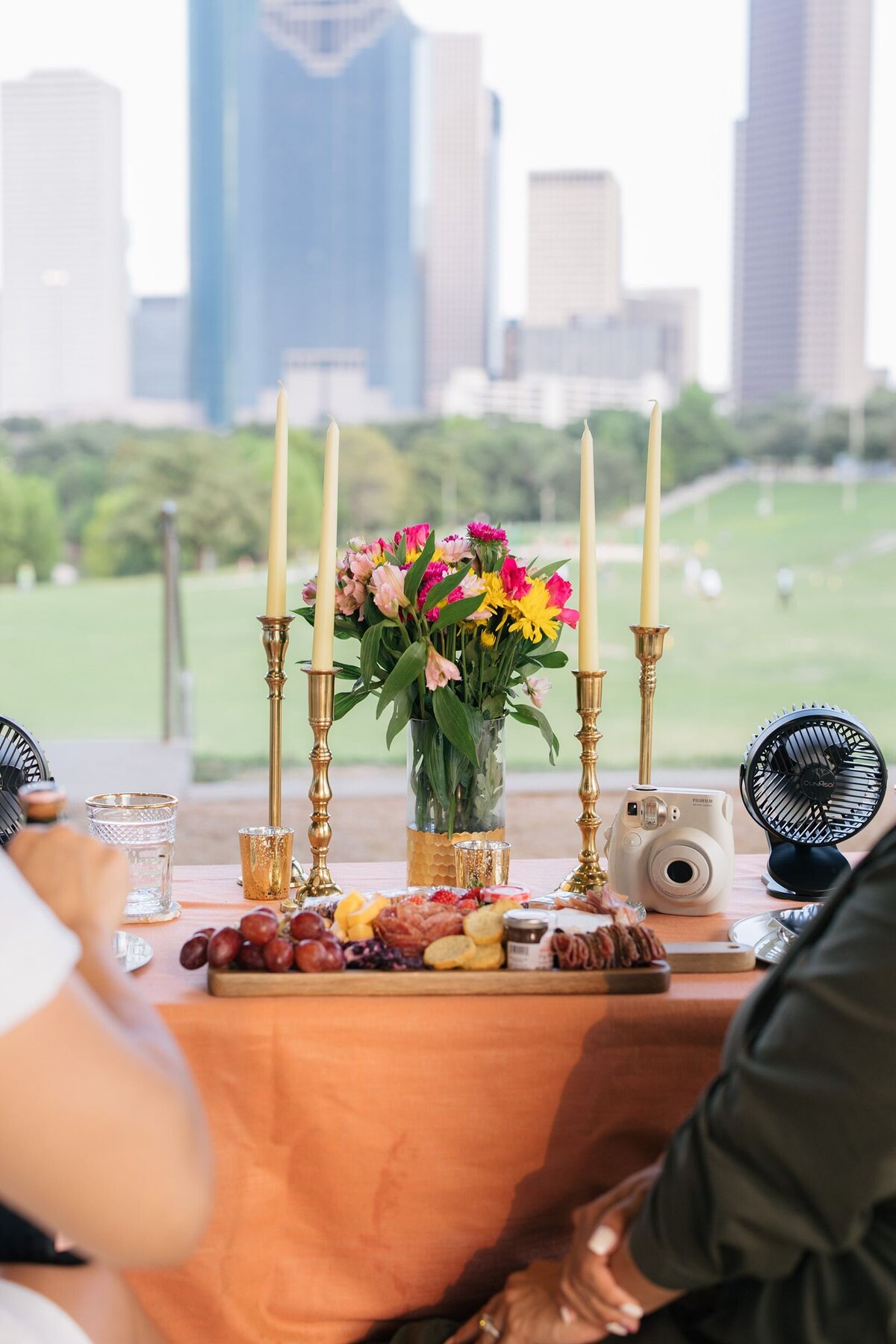 Luxury picnic orange tablecloth with candles