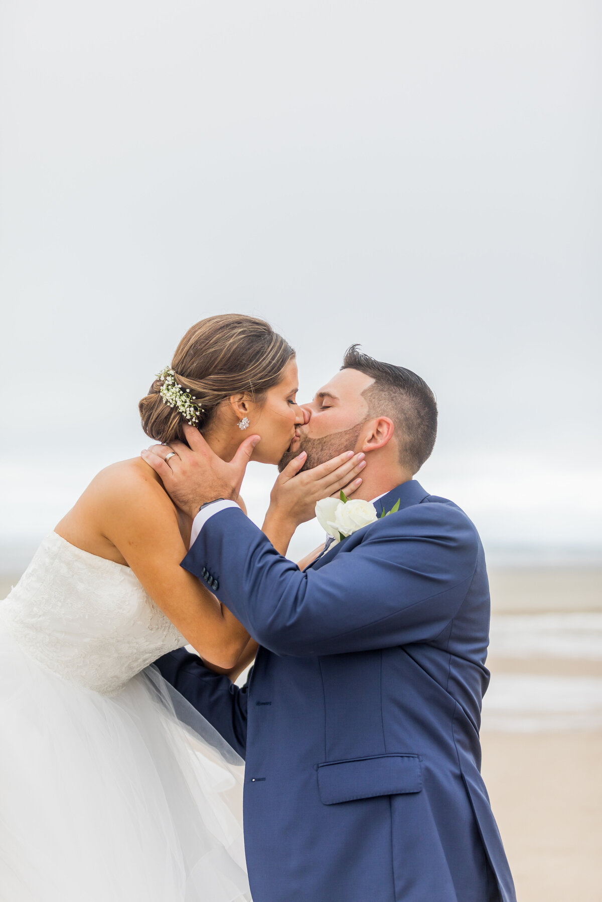 boston area wedding photographer beach portrait of bride and groom
