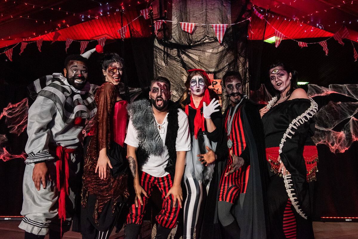 A group of people dressed up in costumes