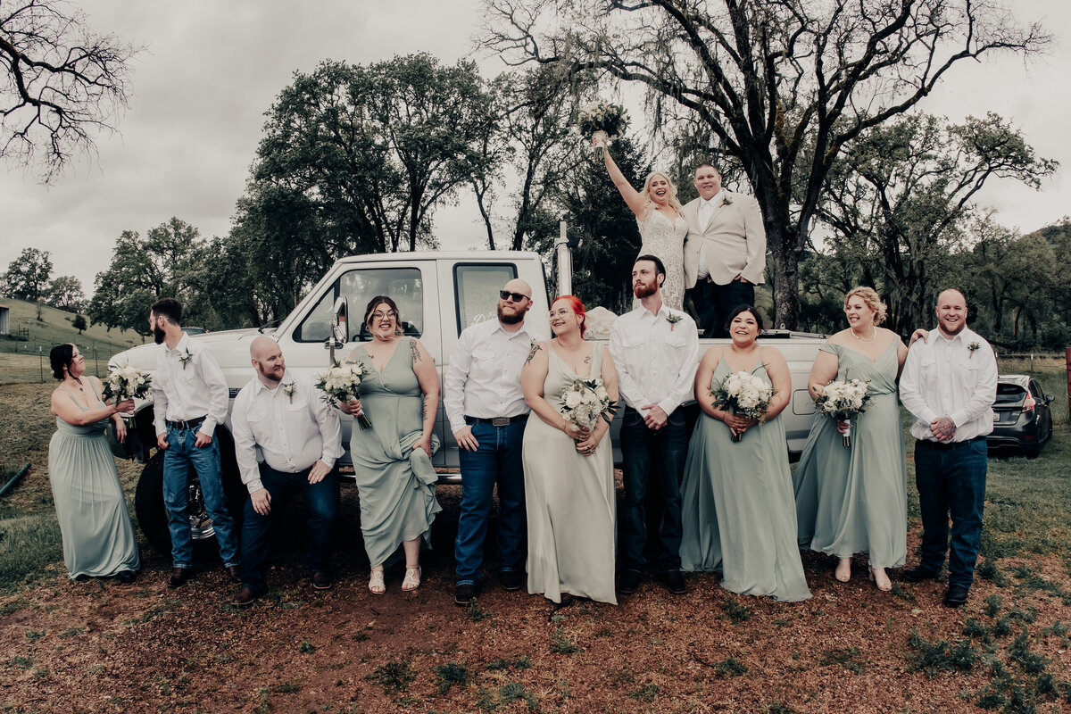 bridal party on truck