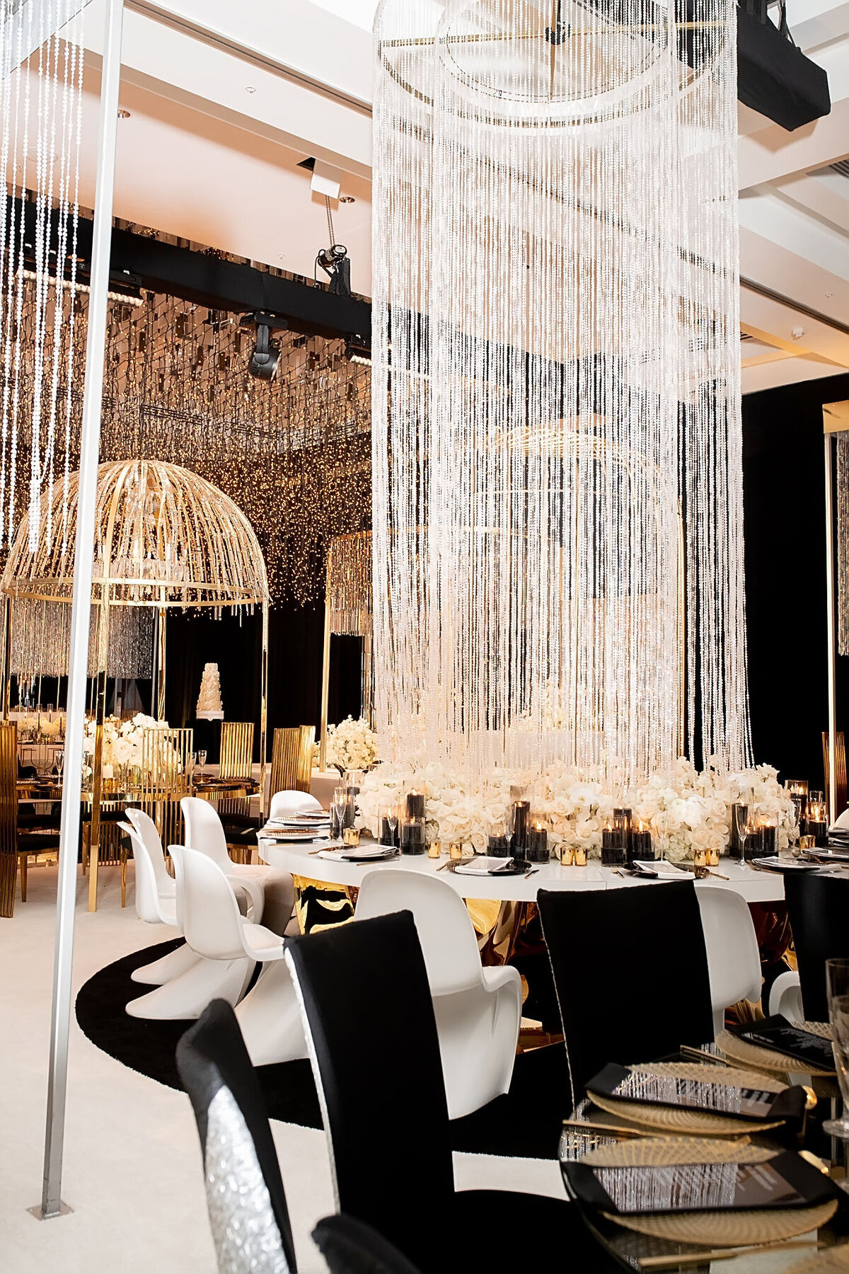 Shiv and Suk reception- Indian Reception decor design light chandiler crystal design