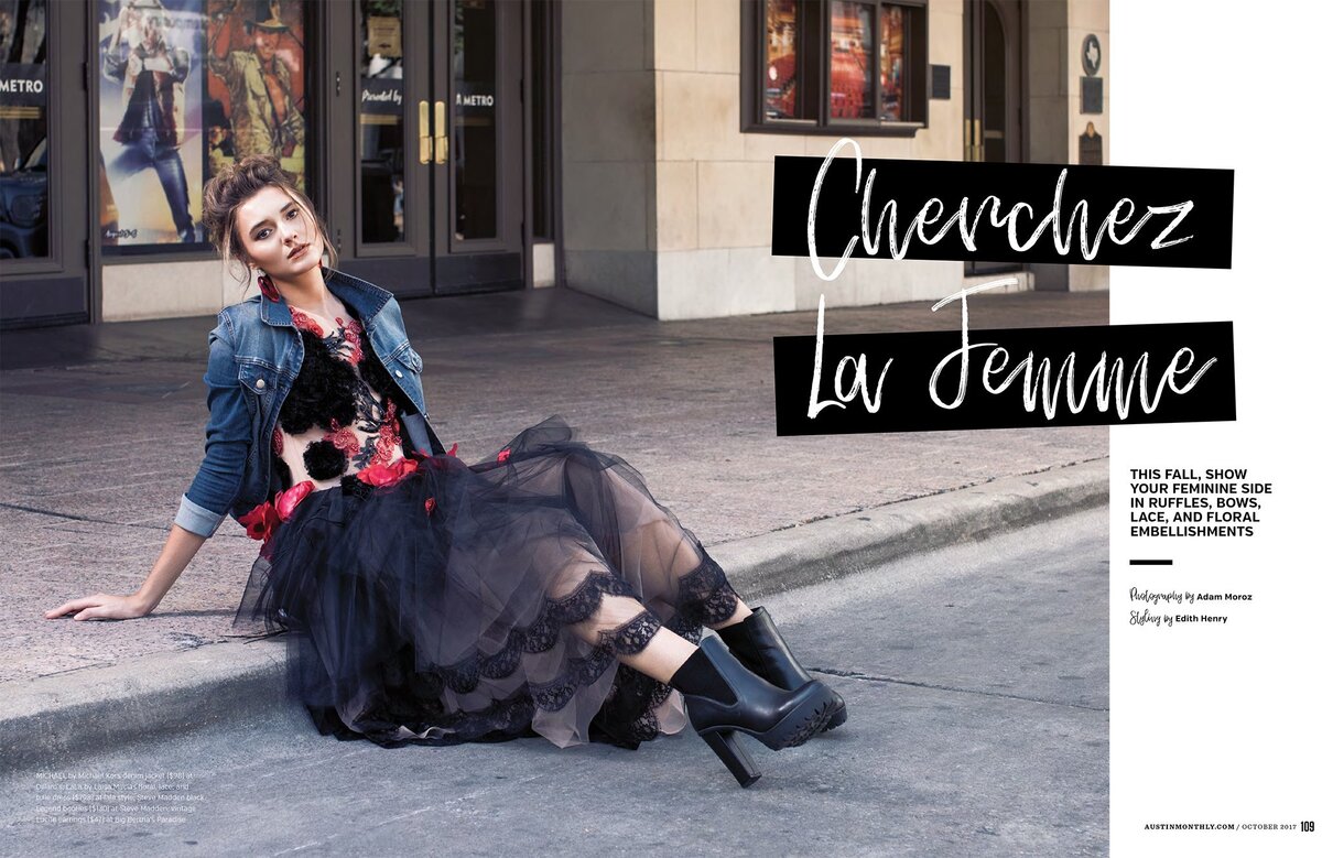 Editorial-fashion-gown-denim jacket-city