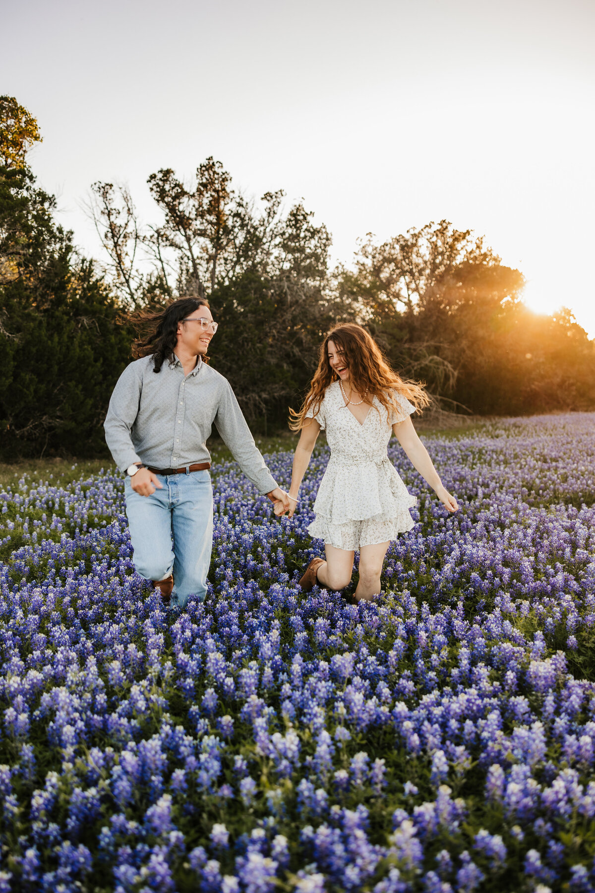 engagement session in  flowers