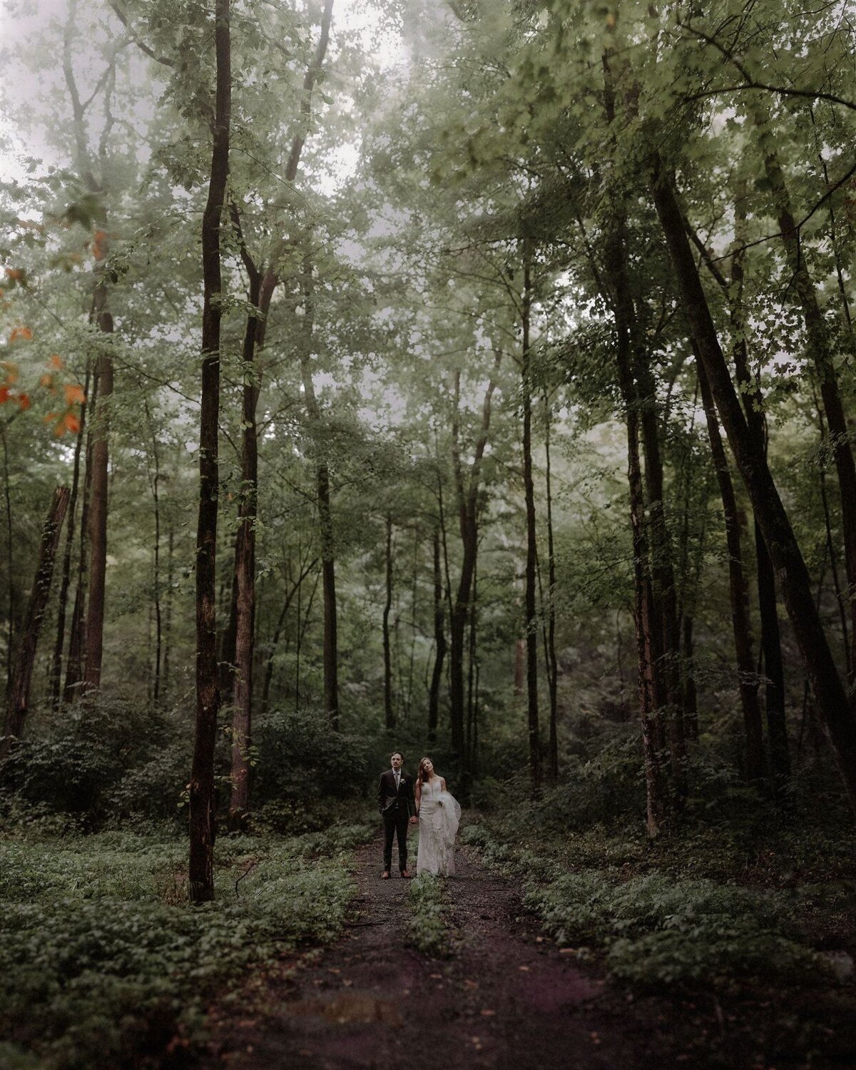 Bride_Groom_Standing_Forest_Woods_Wedding_TheBrook