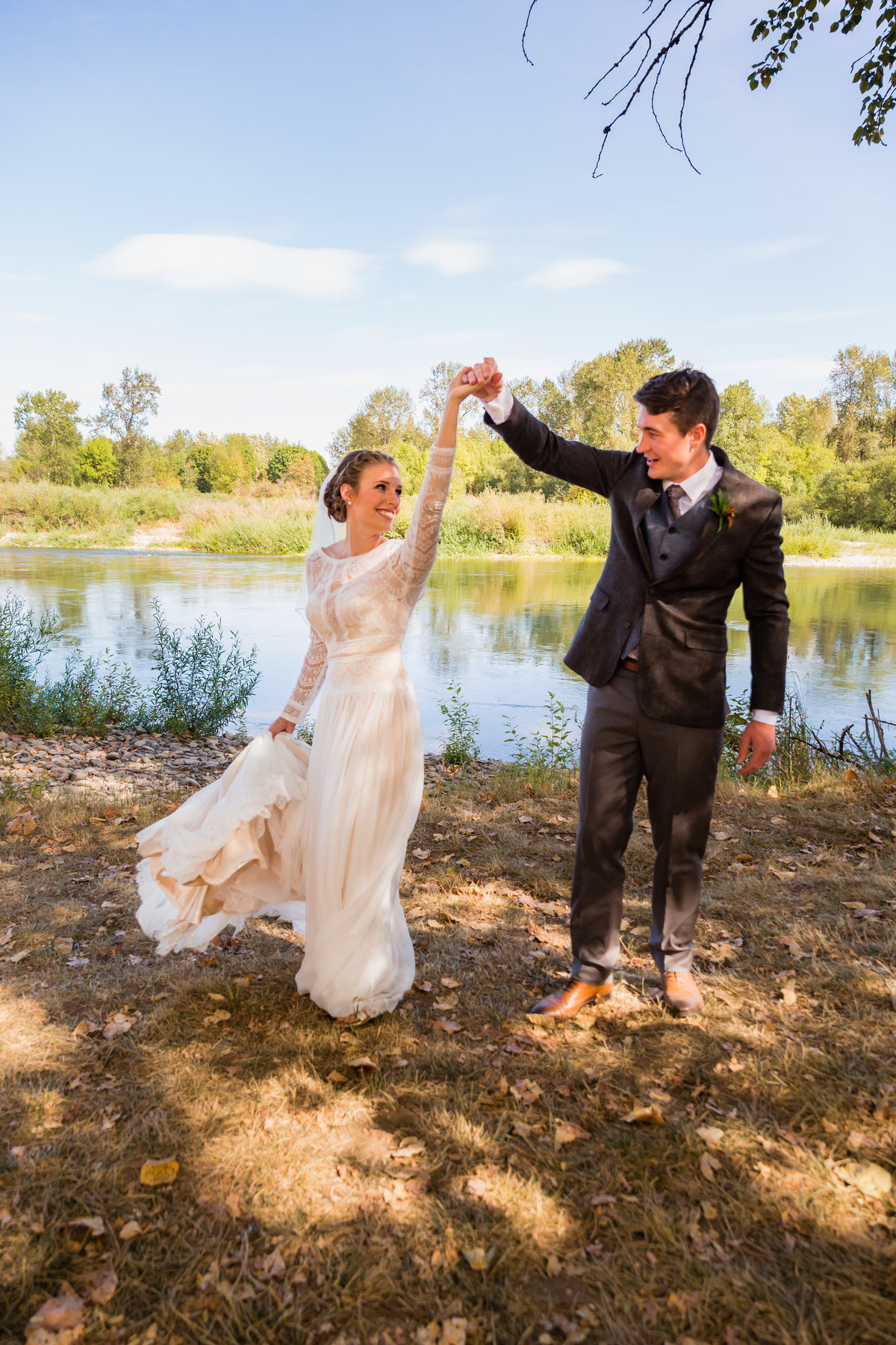 Outdoor Lake Wedding Groom Bride Adventure Dancing