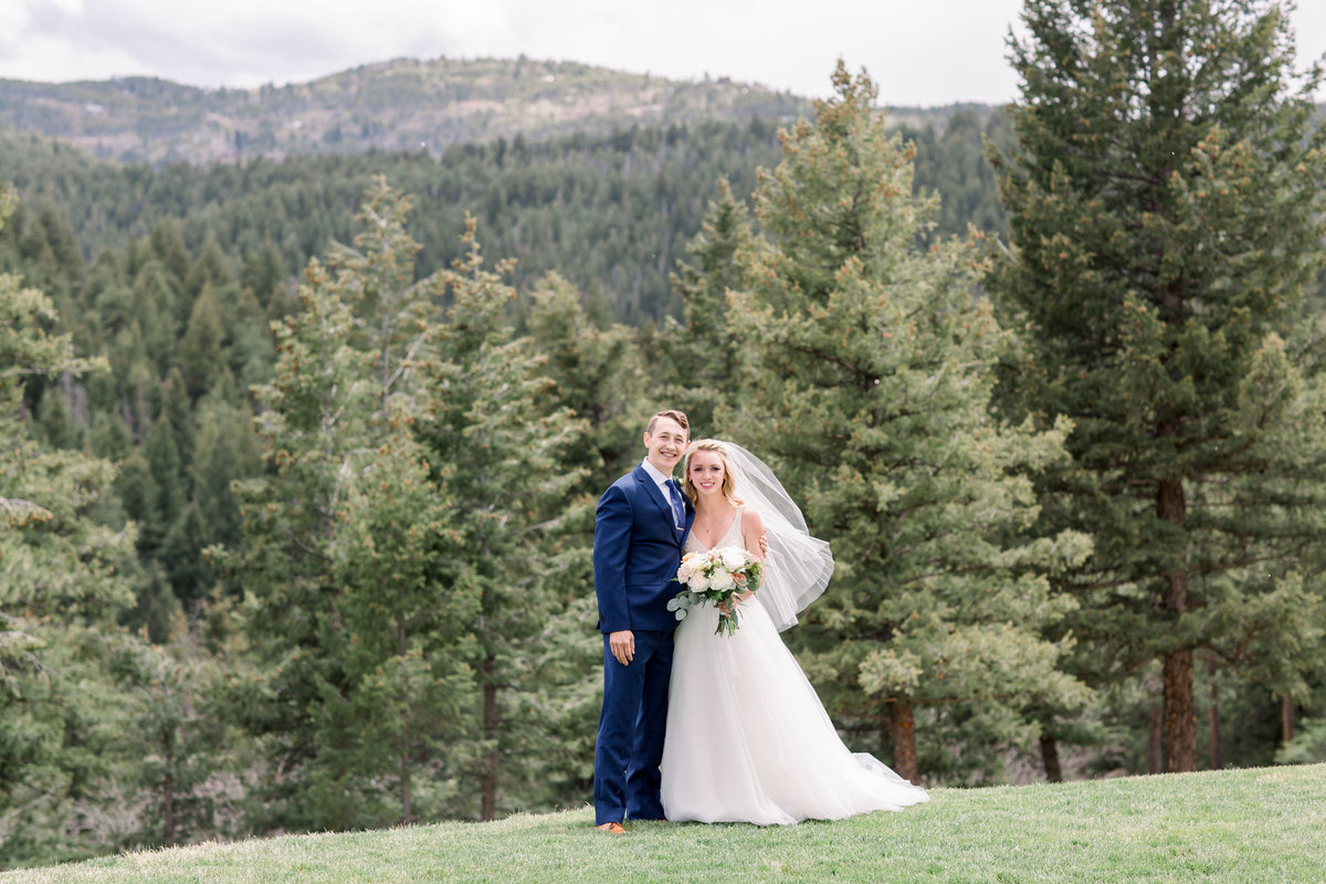 Bride and groom portrait at Woodlands Colorado wedding