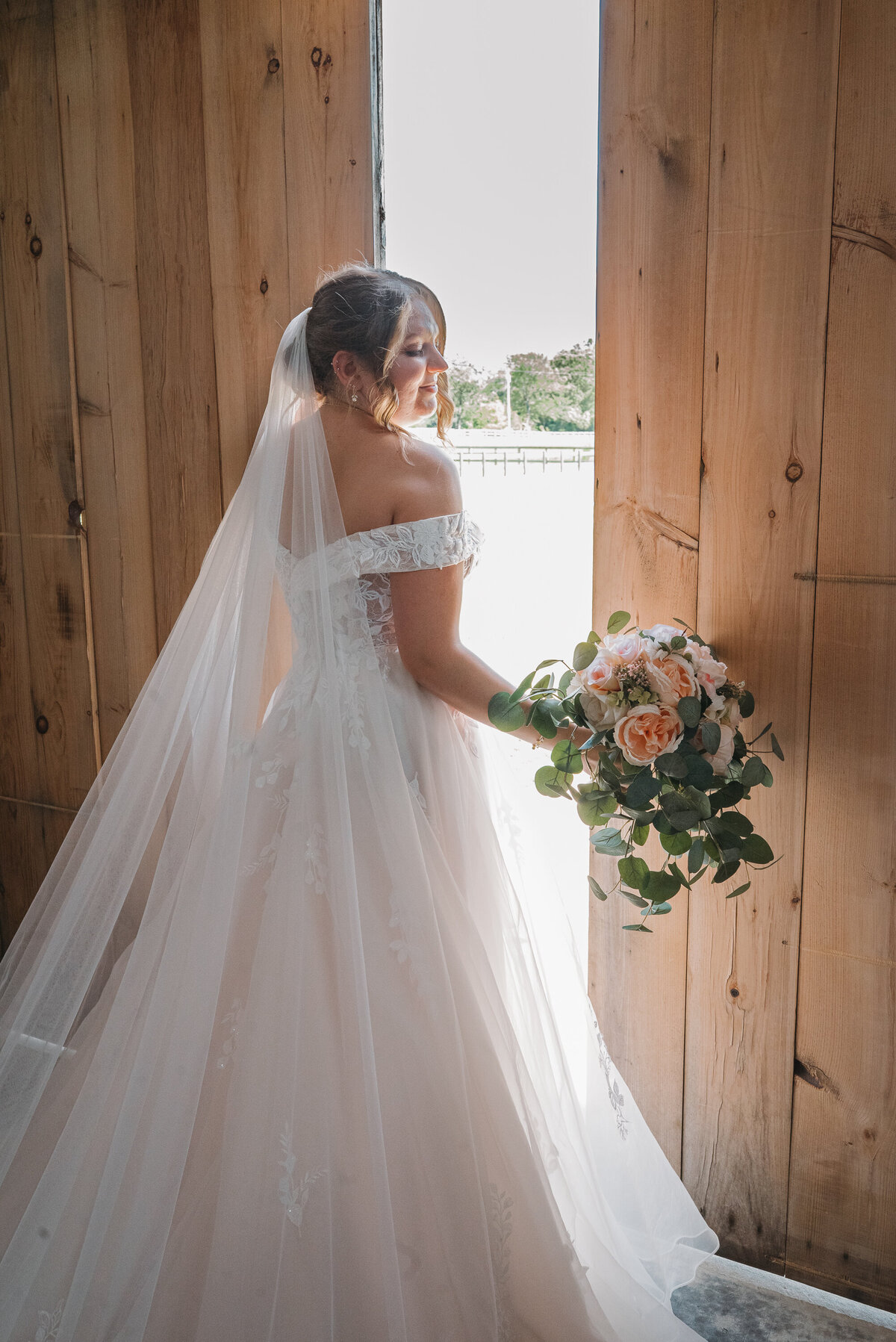 Bride at the blessed barn in SC