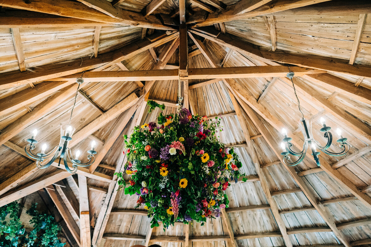 large flower ball barn suspended