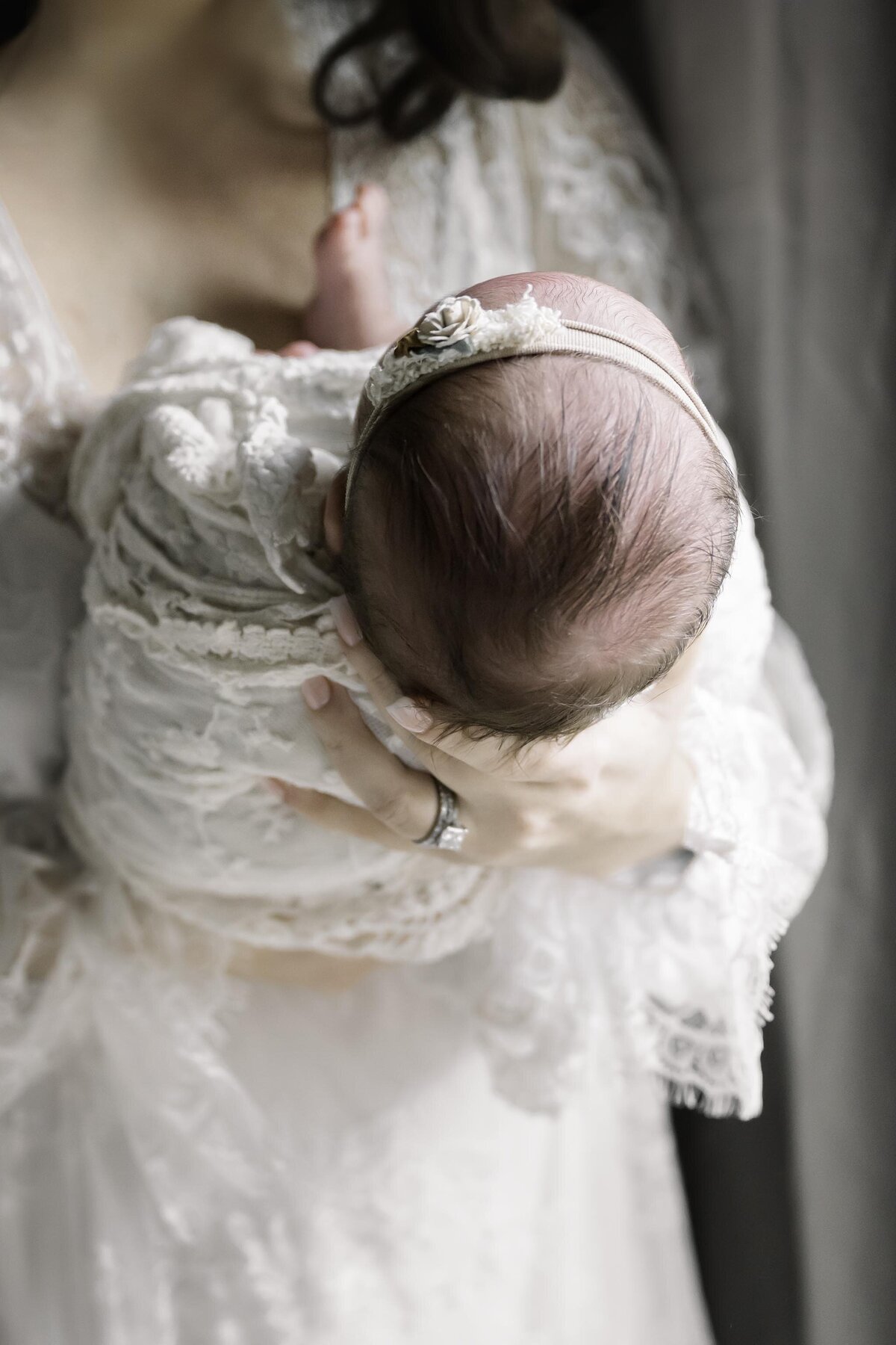 Newborn at home - lace dress and wrap