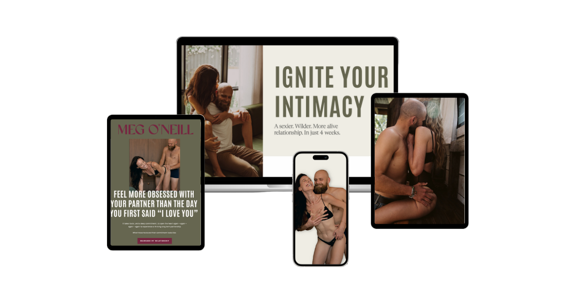 Ignite Your Intimacy course materials shown on a laptop, tablet, and phone