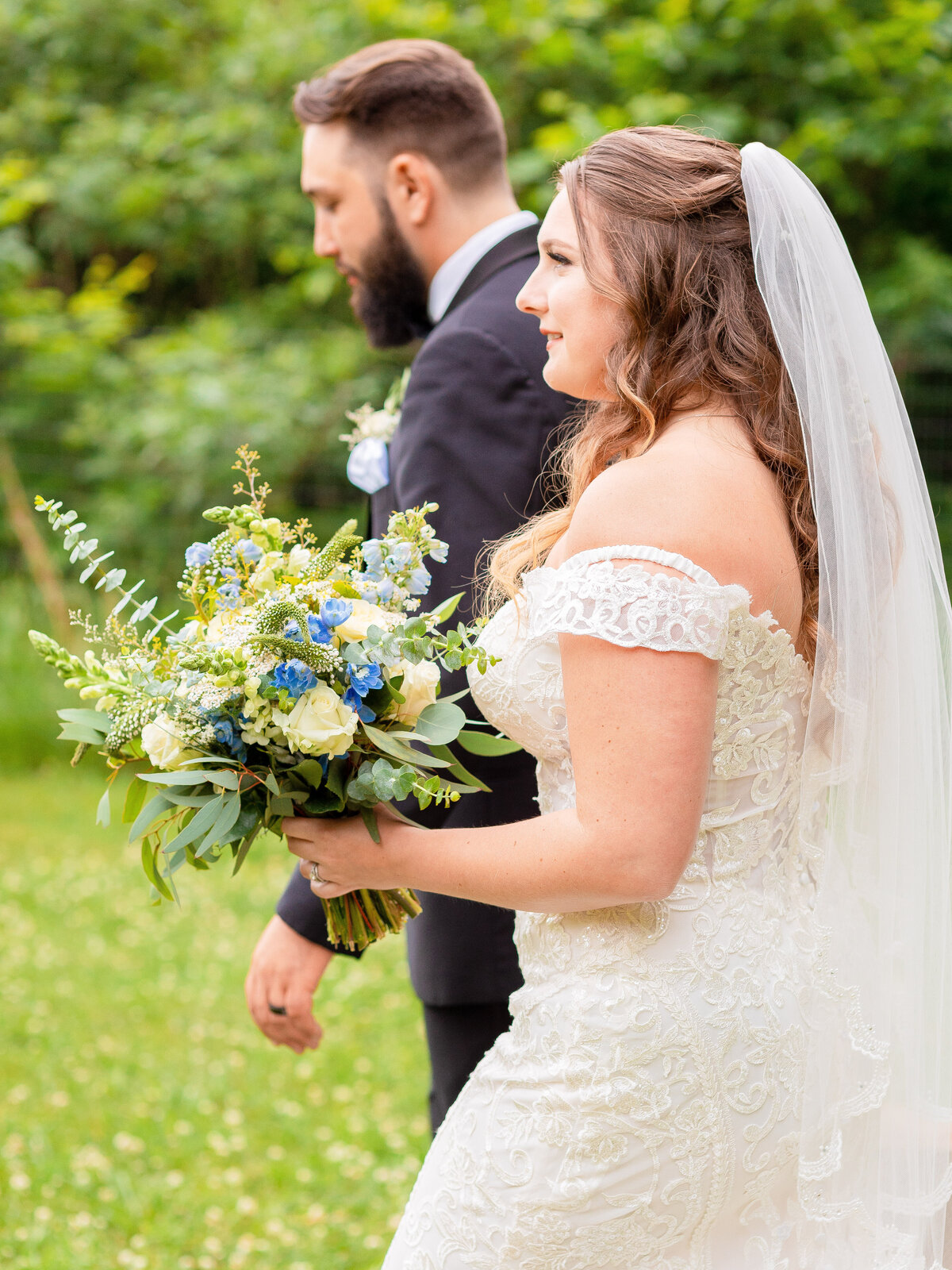 Newlyweds walk back to their reception.