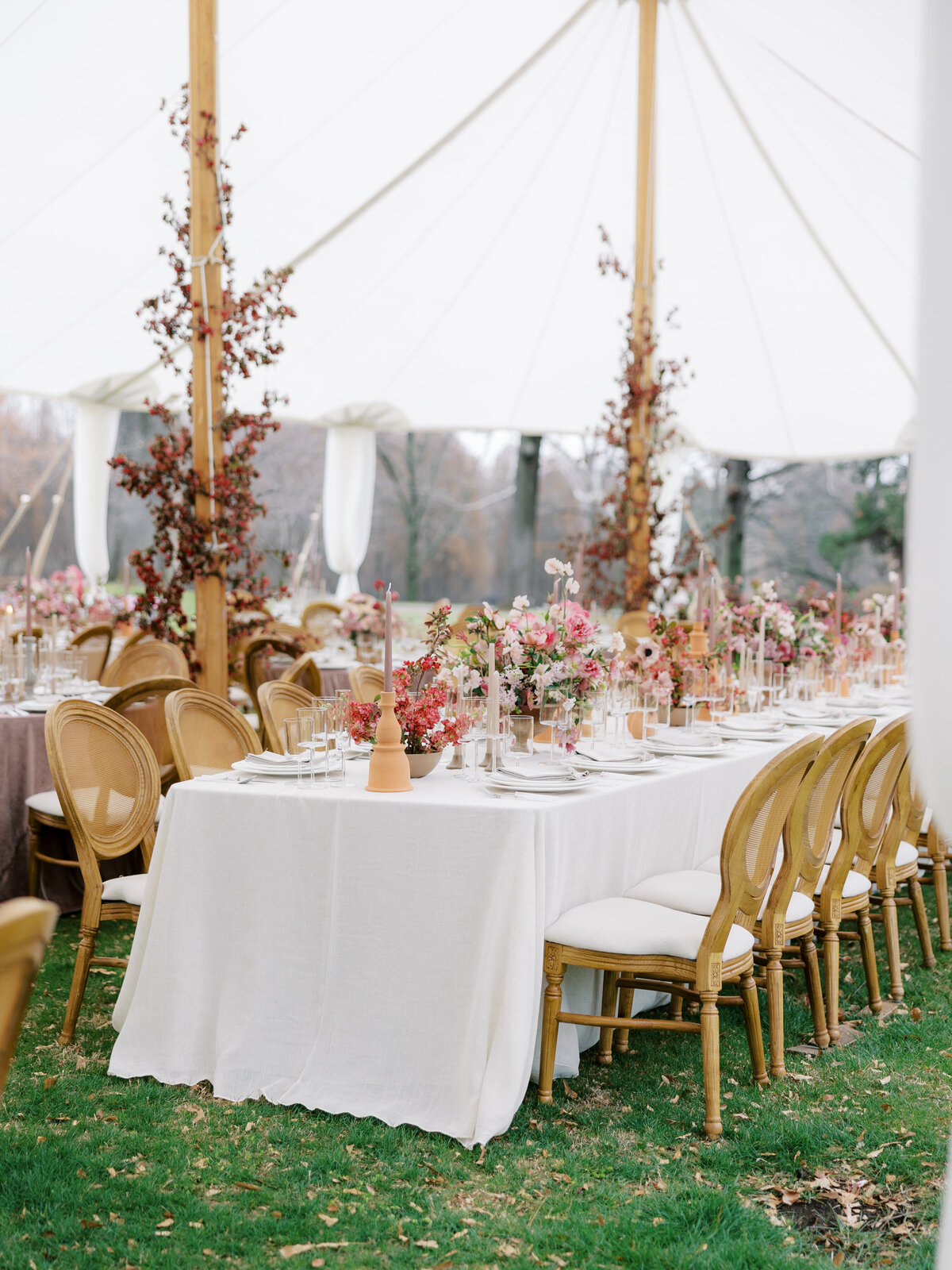 tented reception at Philbrook Museum in Tulsa, Oklahoma with pink florals