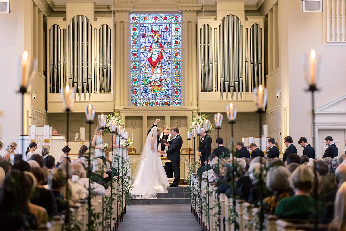 Columbia SC Wedding Photography | Bride and groom saying vows at church ceremony