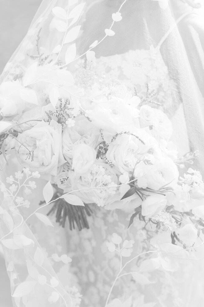 close up of wedding veil and flowers