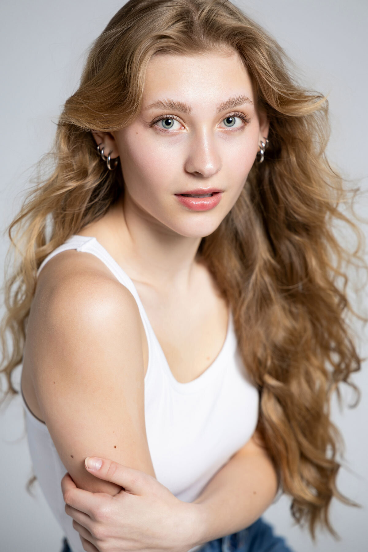 Tight portrait of high school senior taken in studio in Salt Lake City, Utah.