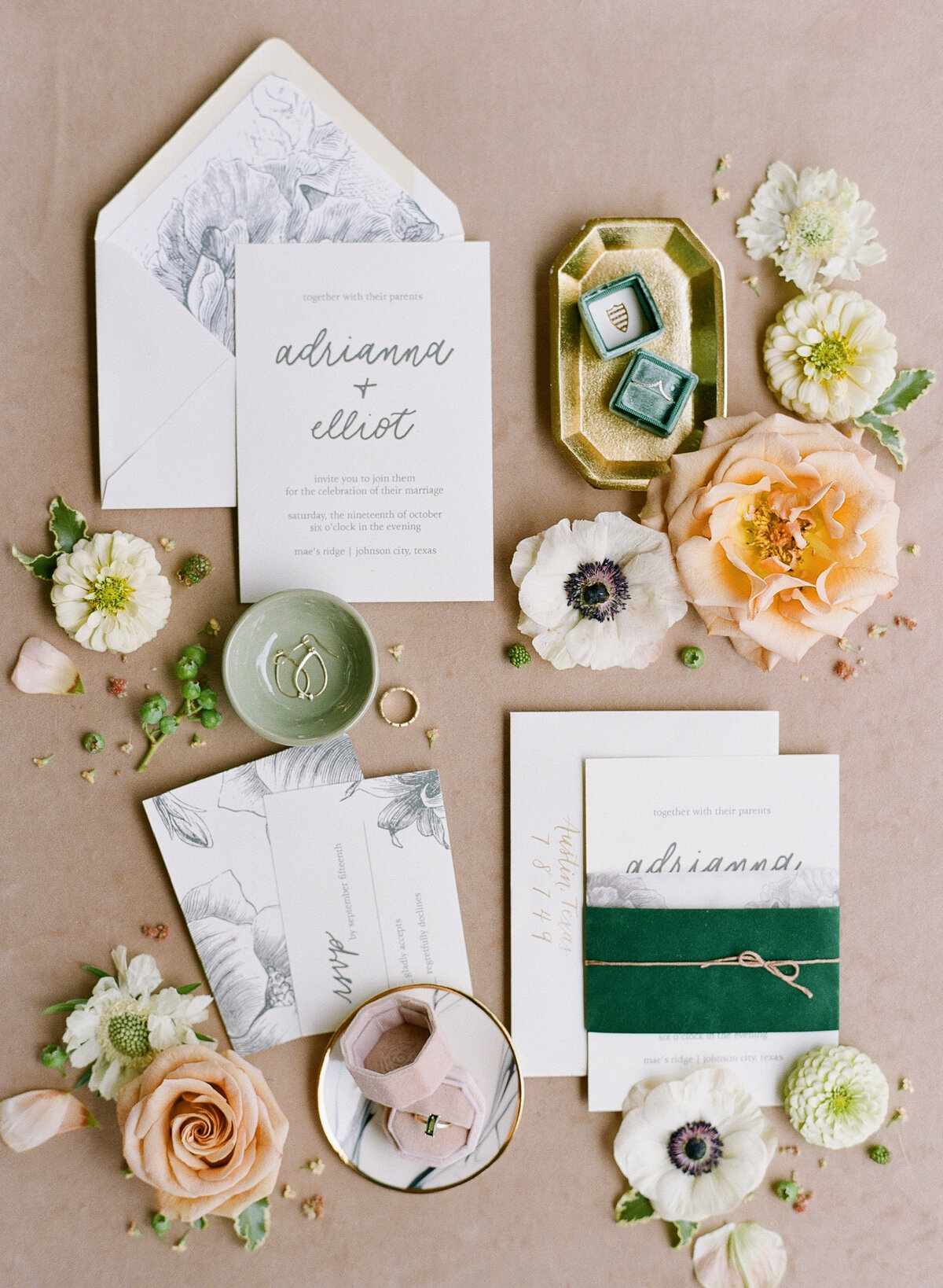 Vintage Woodblock Floral Wedding Invitation Suite