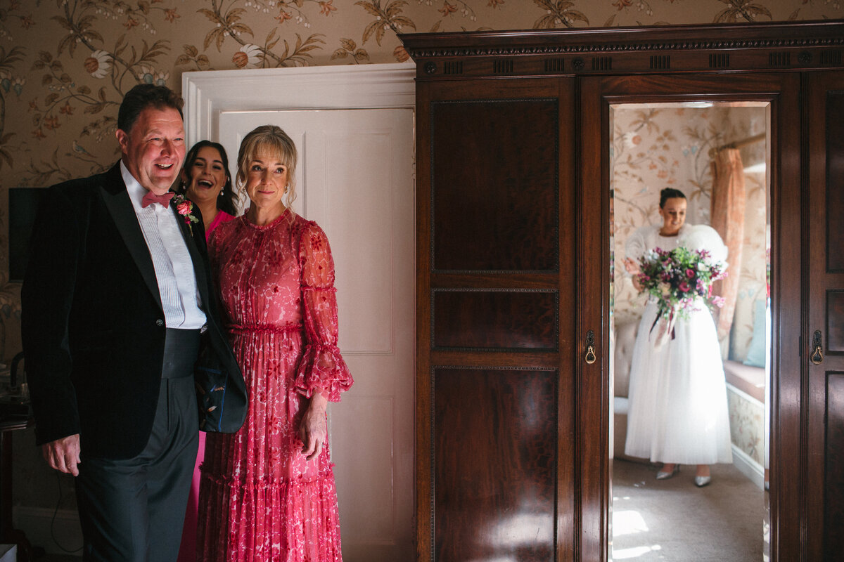 First look with Mother and father of the bride 