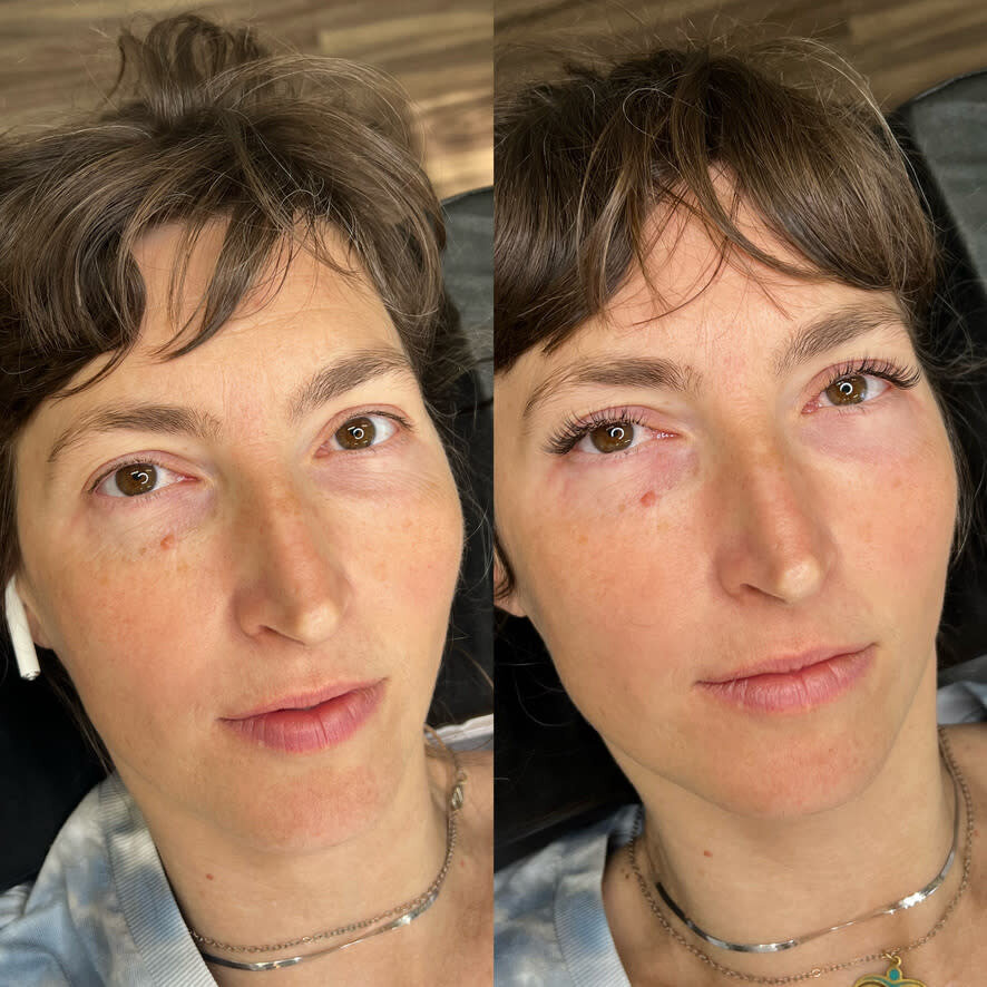 Side by side of before and after lash extensions
