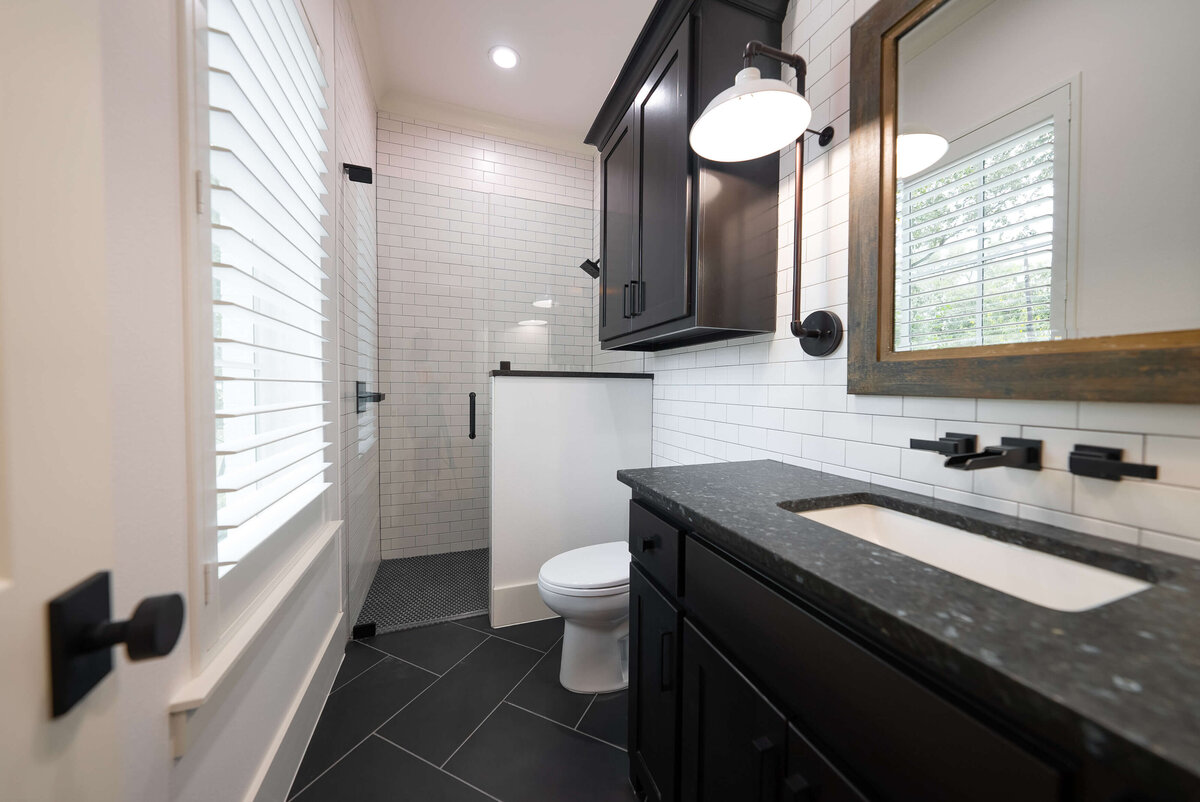 Black and white modern bathroom in custom DFW home
