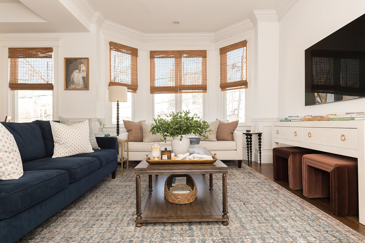 melinda chesson interiors wide angle blue and neutral living space