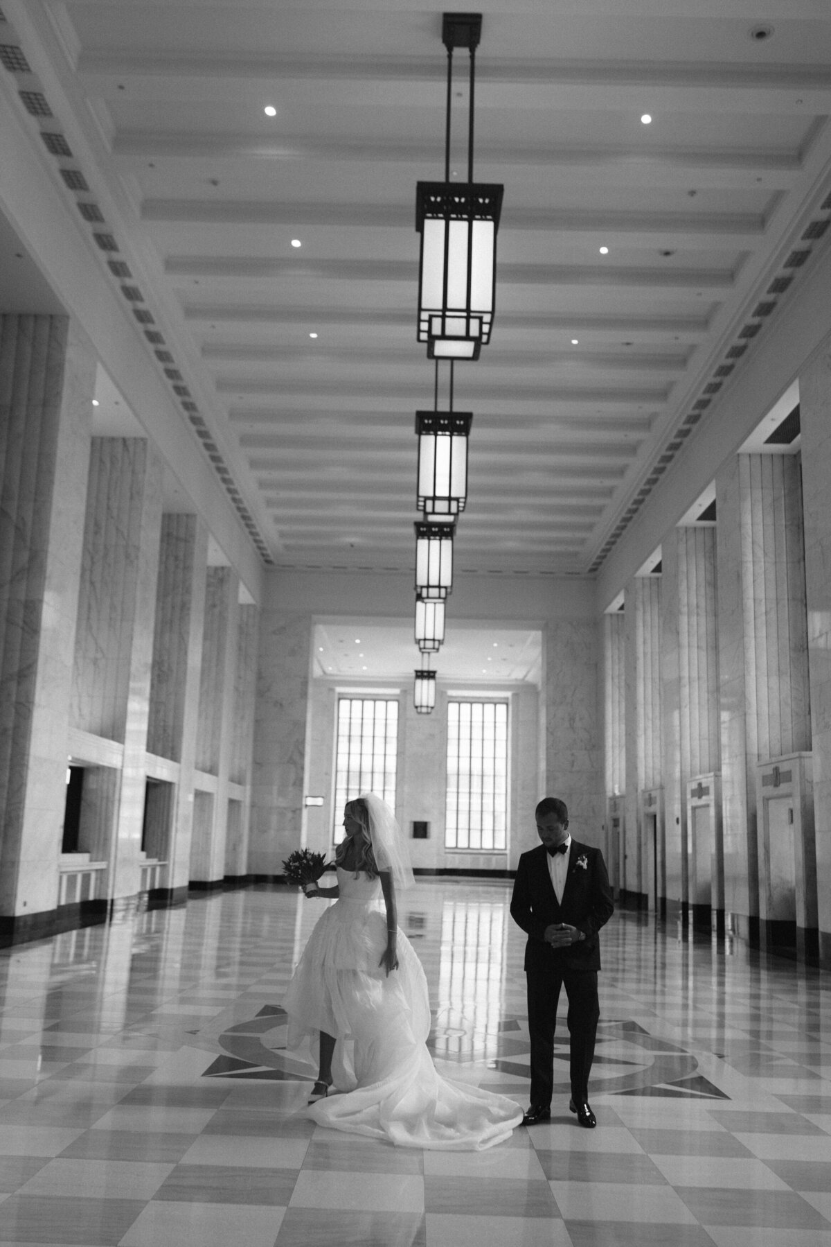 Fashion forward editorial wedding photography captures luxury bridal preparation at NOBU Hotel Chicago, showcasing Lauren Alatriste's sophisticated approach combining magazine-worthy editorial aesthetics with authentic wedding day emotion.