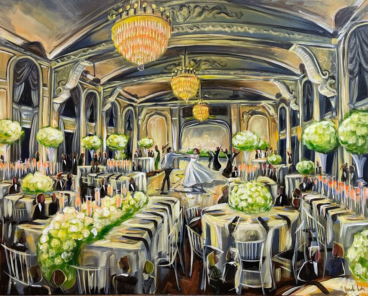 Live Wedding Painting of Reception at The Mayo Hotel - Tulsa OK wedding venue - Sarah Miller - Blue Chalk Events