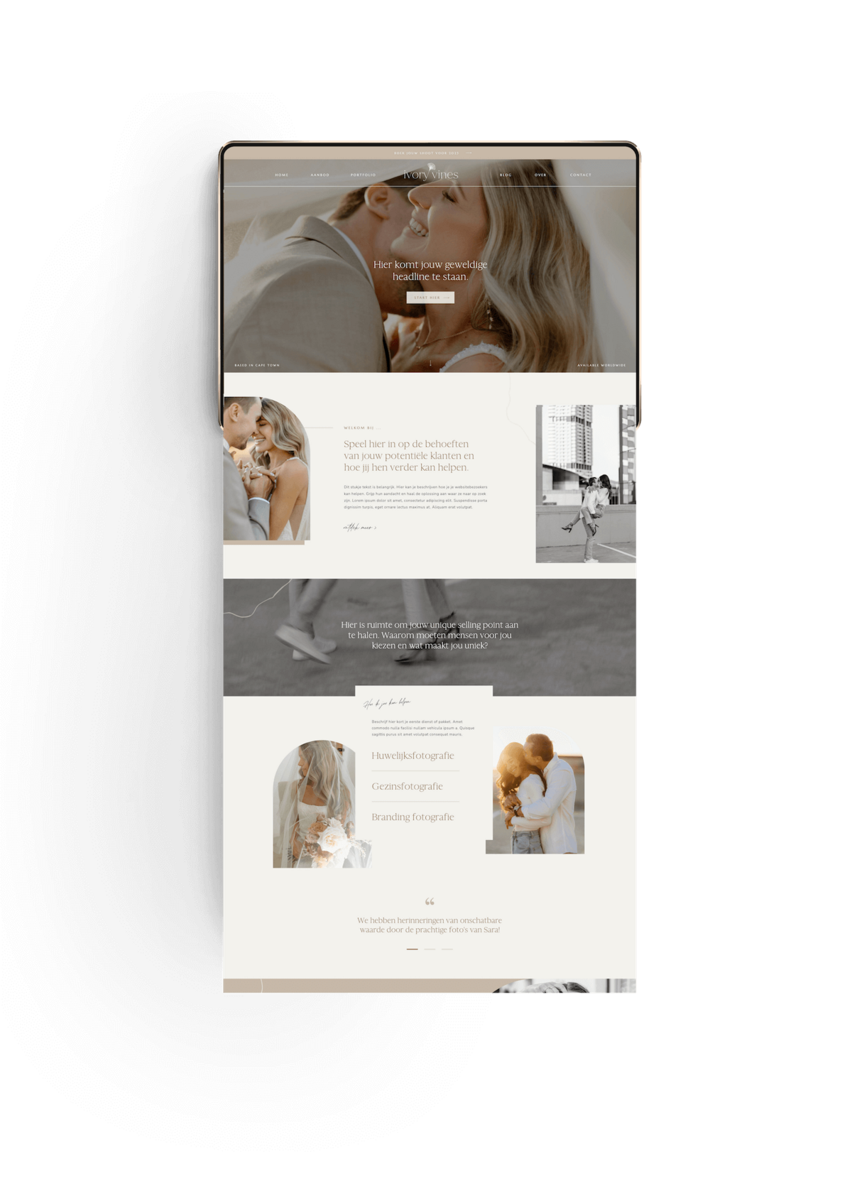 Neutrale Showit website template voor fotografen