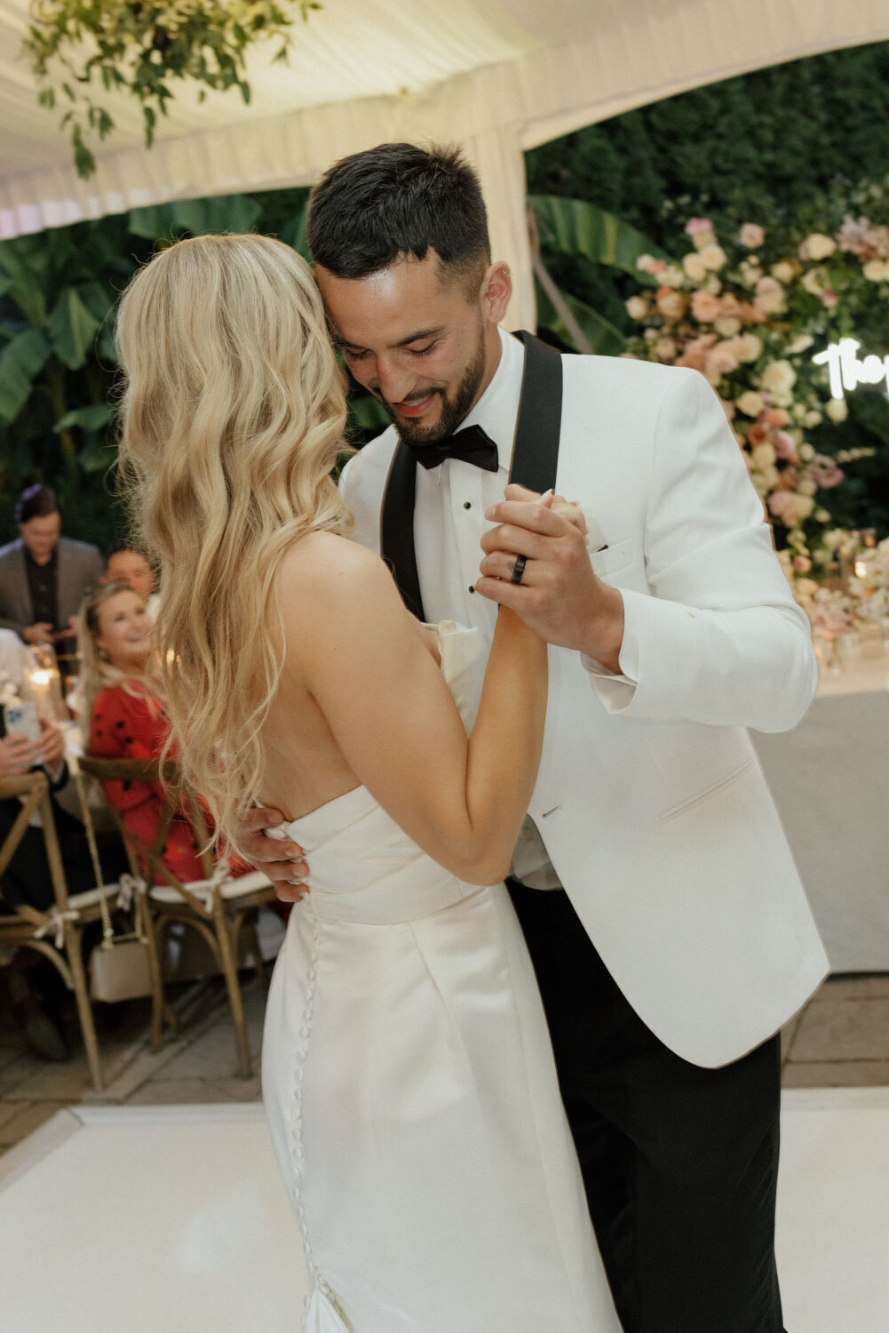 Bride and groom's first dance in a romantic setting